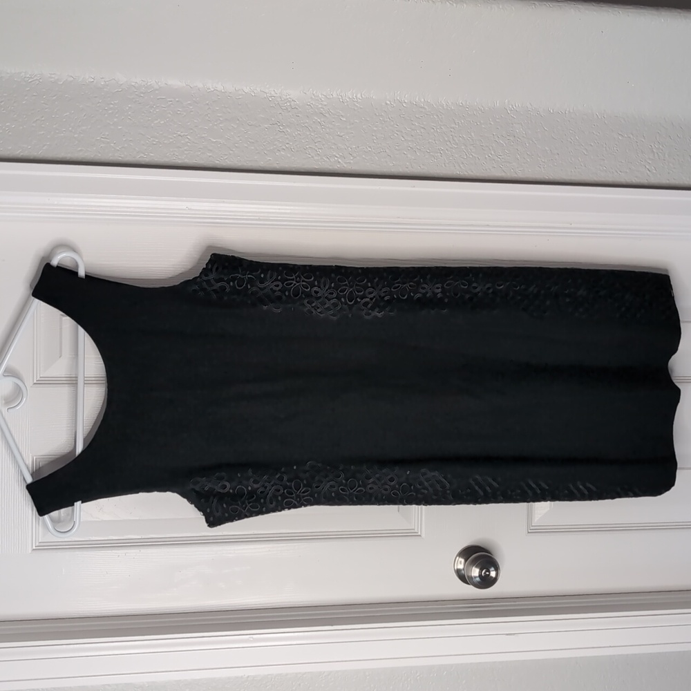 Banana Republic Black Sleeveless Sheath Dress with Lace Side Panels
